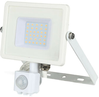 LED Bouwlamp 30 Watt met Sensor - LED Schijnwerper - Viron Dana - Helder/Koud Wit 6400K - Mat Wit - Aluminium - SAMSUNG