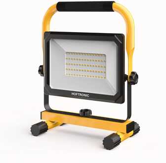 LED Bouwlamp - 6500K - 50W - 5000lm - Incl. 1,5m kabel met stekker - Kantelbaar - IP65 - 25.000 branduren - 2 jaar garantie Geel/zwart