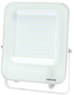 LED Bouwlamp - LED Schijnwerper - Aigi Rekan - 100 Watt - Helder/Koud Wit 6500K - Waterdicht IP65 - Rechthoek - Mat Wit