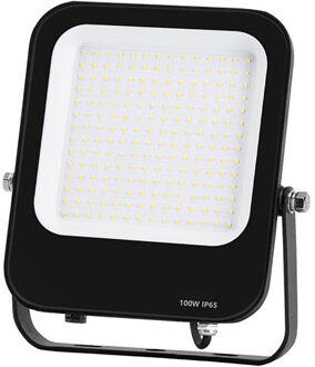 LED Bouwlamp - LED Schijnwerper - Aigi Rekan - 100 Watt - Helder/Koud Wit 6500K - Waterdicht IP65 - Rechthoek - Mat Zwart