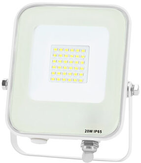 LED Bouwlamp - LED Schijnwerper - Aigi Rekan - 20 Watt - Helder/Koud Wit 6500K - Waterdicht IP65 - Rechthoek - Mat Wit