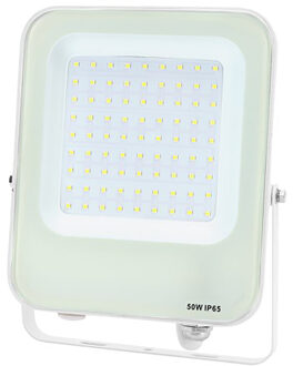 LED Bouwlamp - LED Schijnwerper - Aigi Rekan - 50 Watt - Helder/Koud Wit 6500K - Waterdicht IP65 - Rechthoek - Mat Wit