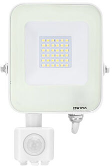 LED Bouwlamp met Bewegingssensor - LED Schijnwerper - Aigi Rekan - 20 Watt - Helder/Koud Wit 6500K - Waterdicht IP65