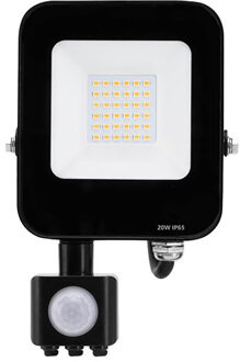 LED Bouwlamp met Bewegingssensor - LED Schijnwerper - Aigi Rekan - 20 Watt - Natuurlijk Wit 4000K - Waterdicht IP65 - Zwart