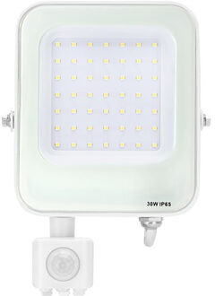 LED Bouwlamp met Bewegingssensor - LED Schijnwerper - Aigi Rekan - 30 Watt - Helder/Koud Wit 6500K - Waterdicht IP65