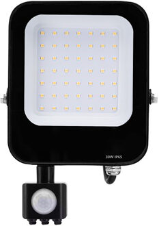 LED Bouwlamp met Bewegingssensor - LED Schijnwerper - Aigi Rekan - 30 Watt - Natuurlijk Wit 4000K - Waterdicht IP65 - Zwart