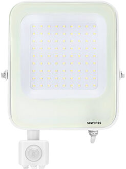 LED Bouwlamp met Bewegingssensor - LED Schijnwerper - Aigi Rekan - 50 Watt - Helder/Koud Wit 6500K - Waterdicht IP65