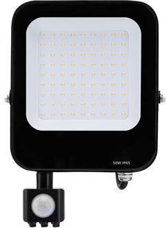 LED Bouwlamp met Bewegingssensor - LED Schijnwerper - Aigi Rekan - 50 Watt - Natuurlijk Wit 4000K - Waterdicht IP65 - Zwart