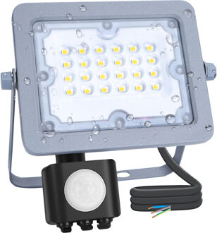 LED Bouwlamp met Sensor - Aigi Zuino - 20 Watt - Helder/Koud Wit 6500K - Waterdicht IP65 - Kantelbaar - Mat Grijs