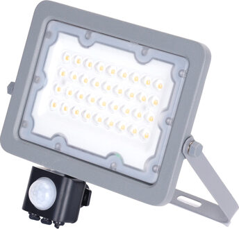 LED Bouwlamp met Sensor - Aigi Zuino - 30 Watt - Natuurlijk Wit 4000K - Waterdicht IP65 - Kantelbaar - Mat Grijs