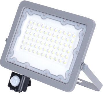 LED Bouwlamp met Sensor - Aigi Zuino - 50 Watt - Helder/Koud Wit 6500K - Waterdicht IP65 - Kantelbaar - Mat Grijs