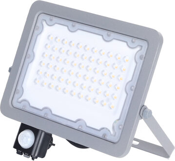 LED Bouwlamp met Sensor - Aigi Zuino - 50 Watt - Natuurlijk Wit 4000K - Waterdicht IP65 - Kantelbaar - Mat Grijs