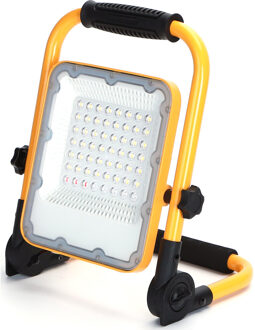 LED Bouwlamp op Accu met Statief - Aigi Worky - 30 Watt - Helder/Koud Wit 6500K - Dimbaar - Waterdicht IP65 - USB Geel