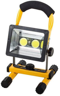 LED Bouwlamp op Accu met Statief - Velvin Cribo - 30 Watt - COB LED - Werklamp op Accu - Helder/Koud Wit 6500K - Geel