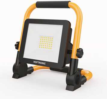 LED Bouwlamp op accu - Oplaadbaar - 6500K - 20W - 2000lm - Kantelbaar - Brandtijd: 2-3 uur aaneengesloten - 25.000 branduren - IP65 - 2 jaar garantie Geel/zwart