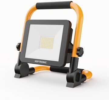 LED Bouwlamp op accu - Oplaadbaar - 6500K - 30W - 3000lm - Kantelbaar - Brandtijd: 2-3 uur aaneengesloten - 25.000 branduren - IP65 - 2 jaar garantie Geel/zwart