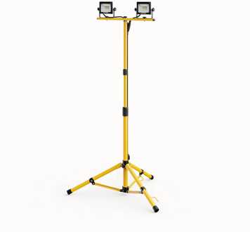 LED Bouwlamp op statief - 6500K - 2x20W - 2000lm - Incl. 3m kabel met stekker - Verstel- en kantelbaar - IP65 - 25.000 branduren - 2 jaar garantie Geel/zwart