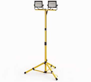 LED Bouwlamp op statief - 6500K - 2x50W - 5000lm - Incl. 3m kabel met stekker - Verstel- en kantelbaar - IP65 - 25.000 branduren - 2 jaar garantie Geel/zwart