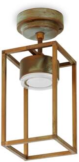 LED buiten plafondlamp Cubic 3373 antiek antiek messing, opaal