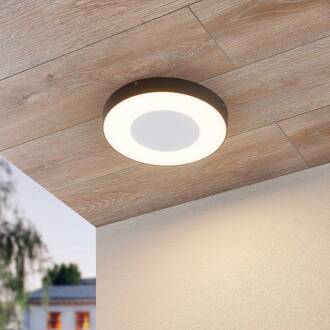 LED buiten plafondlamp Sora, rond, sensor, IP54 wit, donkergrijs