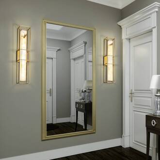 LED buiten wandlamp BLAKLEY, goud/alabaster, hoogte 61 cm, IP44 goud geborsteld, albastwit gemarmerd