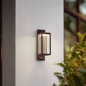 LED buiten wandlamp Ferdinand, roest, sensor, IP54 roestbruin, transparant