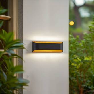 LED buiten wandlamp Lenore, zwart, metaal, 36,5 cm zwart, licht hout