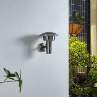 LED buiten wandlamp Lillie, sensor, hoogte 19 cm roestvrij staal, wit transparant