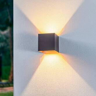 LED buiten wandlamp Nivar, hoekig, zwart/goud, IP54 zwart, goud