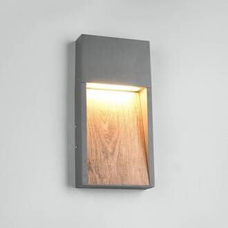 LED buiten wandlamp SALMON, houtlook, metaal Hoogte 33 cm IP44