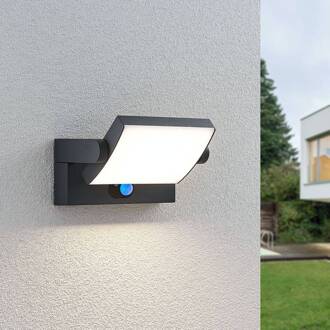 LED buiten wandlamp Sherin, antraciet, sensor donkergrijs, wit gesatineerd