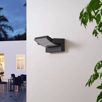 LED buiten wandlamp Sherin, draaibaar, grijs, aluminium donkergrijs, wit gesatineerd