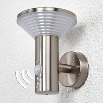 LED buiten wandlamp Tiga, bewegingsmelder, IP44 roestvrij staal, wit