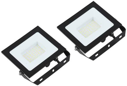 LED-buitenspot Maikel, 50 W, metaal, set van 2 zwart, wit