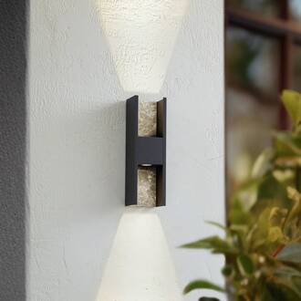 LED buitenwandlamp Lavrin, zwart/marmer, aluminium zwart, grijs gemarmerd