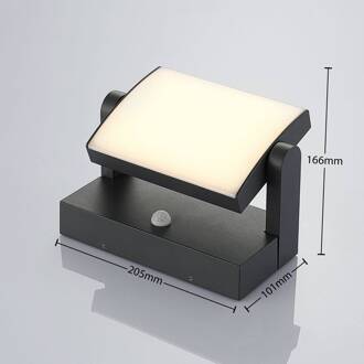 LED buitenwandlamp Sherin, set van 2, draaibaar, sensor donkergrijs, wit gesatineerd