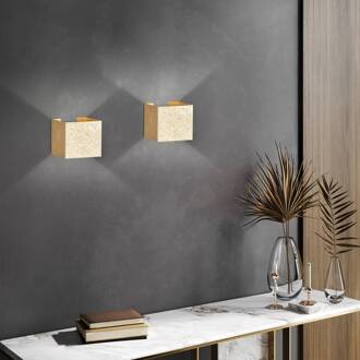 LED buitenwandlamp Wall, kubusvormig, bladgoud bladgoud, mat zwart
