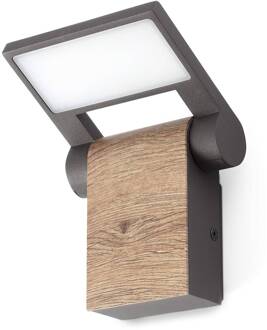 LED buitenwandlamp Wood donkergrijs, bruin, wit