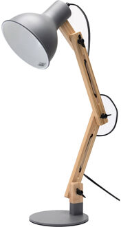 LED Bureaulamp - Aigi Julia - E27 Fitting - Rond - Mat Grijs/Bruin - Hout