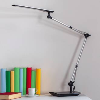 LED bureaulamp Felipe, zwart, klemvoet wit, zwart, aluminiumgrijs