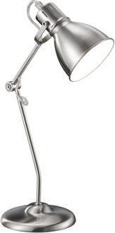 LED Bureaulamp - Tafelverlichting - Trion Jesper - E14 Fitting - Rond - Mat Nikkel - Aluminium Zilverkleurig