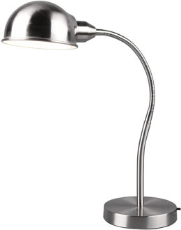 LED Bureaulamp - Tafelverlichting - Trion Pirle - E27 Fitting - Rond - Mat Nikkel - Aluminium Zilverkleurig