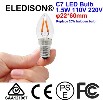 LED C7 Gloeilamp E12 E14 1.5 W 110 V 220 V Glas Vervangen 15 W Mini Edison Plafond Crystal hangende Lamp Zout Light Koelkast Licht rood / 1.5W-220V-E12