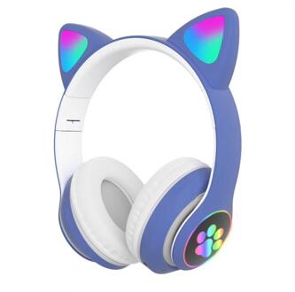 Led Cat Ear Noise Cancelling Hoofdtelefoon Bluetooth 5.0 Jongeren Kids Headset Ondersteuning Tf Card 3.5Mm Plug blauw
