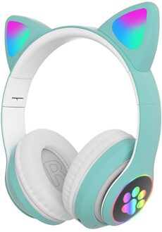 Led Cat Ear Noise Cancelling Hoofdtelefoon Bluetooth 5.0 Jongeren Kids Headset Ondersteuning Tf Card 3.5Mm Plug groen