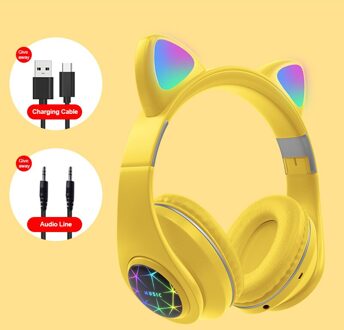 Led Cat Ear Noise Cancelling Hoofdtelefoon Bluetooth 5.0 Jongeren Kids Headset Ondersteuning Tf Card 3.5Mm Plug met Mic 06 geel