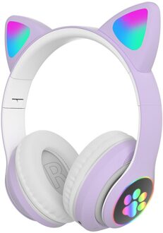 Led Cat Ear Noise Cancelling Hoofdtelefoon Bluetooth 5.0 Jongeren Kids Headset Ondersteuning Tf Card 3.5Mm Plug paars
