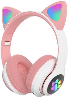 Led Cat Ear Noise Cancelling Hoofdtelefoon Bluetooth 5.0 Jongeren Kids Headset Ondersteuning Tf Card 3.5Mm Plug wit