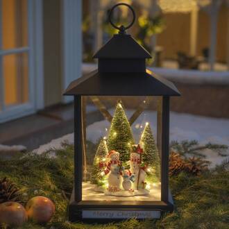 LED decoratieve lantaarn sneeuwpoppen IP44 42cm zwart, bontgekleurd