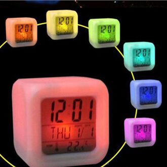 Led Desk Clock Luminova Kleur Veranderende Digitale Wekker Thermometer Night Glowing Cube F15